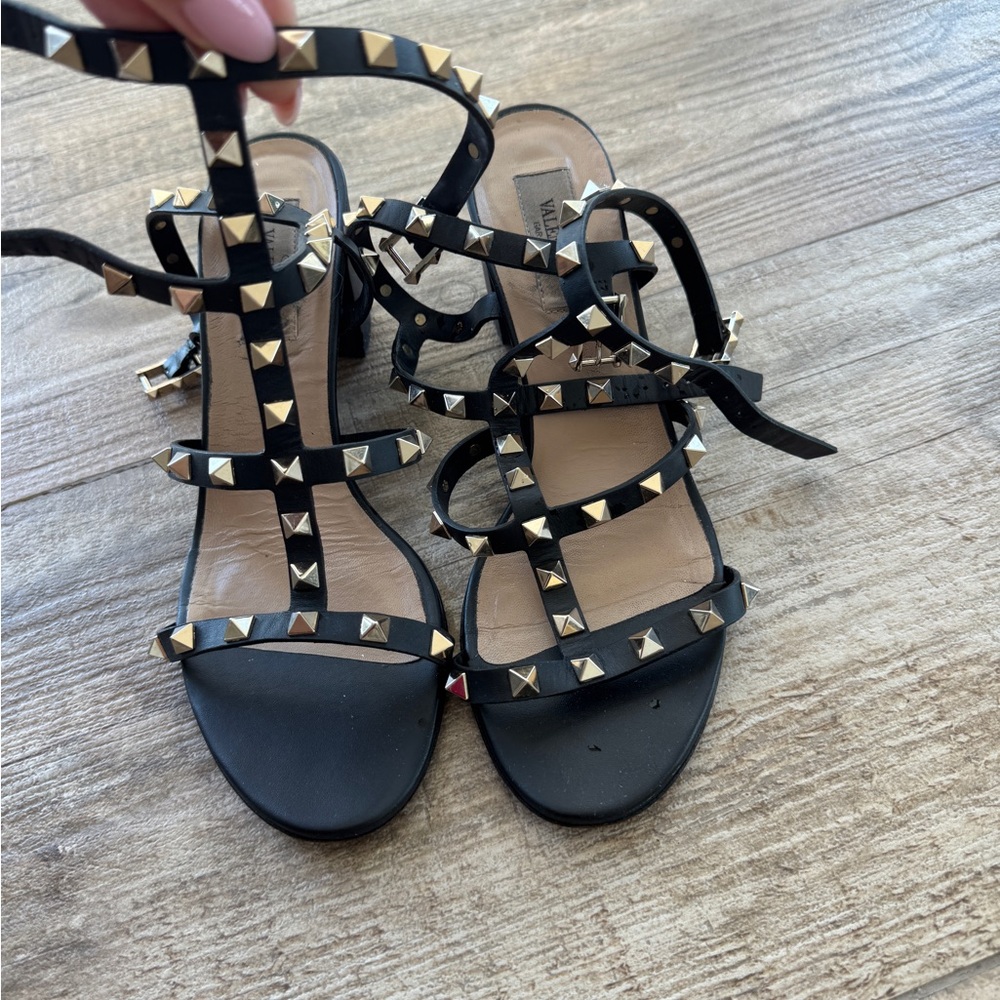 Valentino Black and Gold Studded Sandals